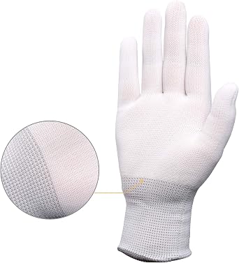 EHDIS Nylon White Working Gloves - Non-slip Vinyl Wrap and PC Building Labor Gloves