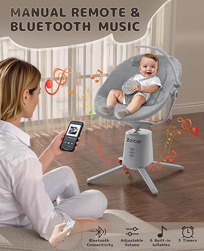 Miniatura 4 de Zoicay Columpio ligero para bebé con 3 modos y 5 velocidades, aplicación habilitada para BT y columpio eléctrico con control remoto, 6 canciones de