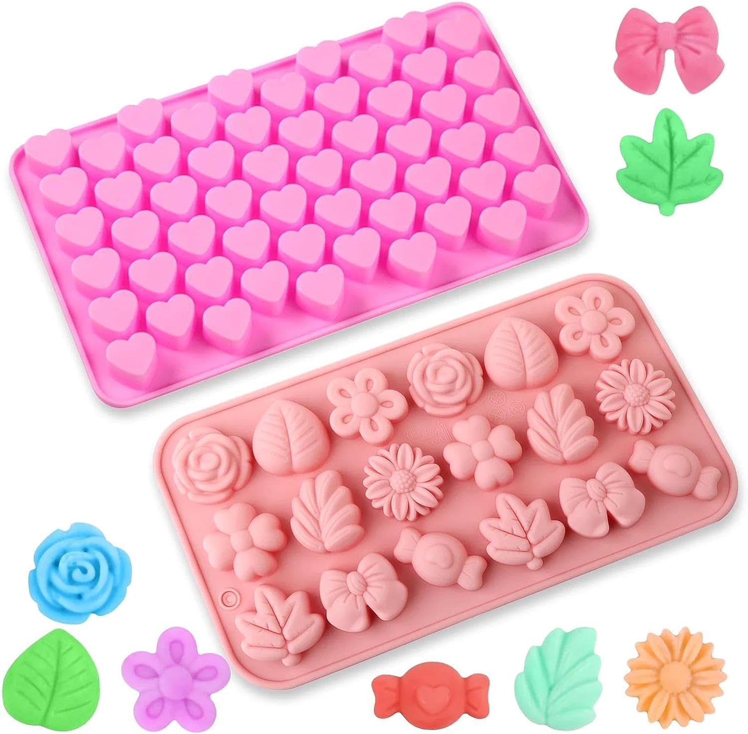 2 Pcs Silicone Flower Heart Candy Molds