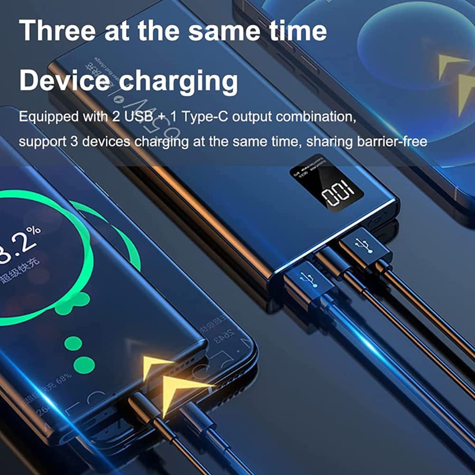 Móvil Portátil Batería Externa Cargador Portátil De 65W 50000Mah Power Bank, PD 20W QC3.0 Power Bank De Carga Rápida Batería Externa con Pantalla LED, Cargador De Energía De Emergencia para