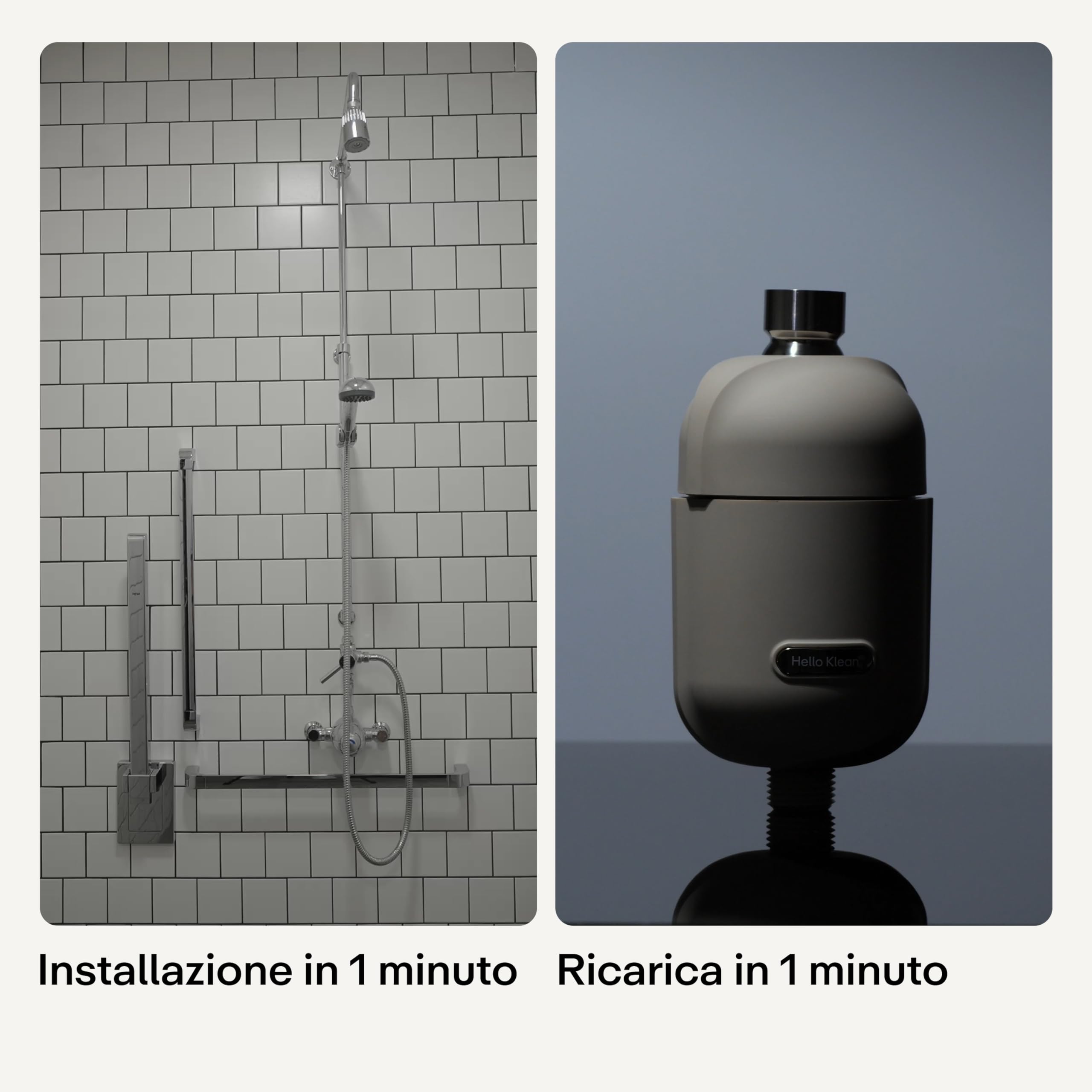 Hello Klean Filtro Doccia per Acqua Dura - Beige | Filtra cloro e metalli pesanti | Pelle e capelli più morbidi | Facile da installare