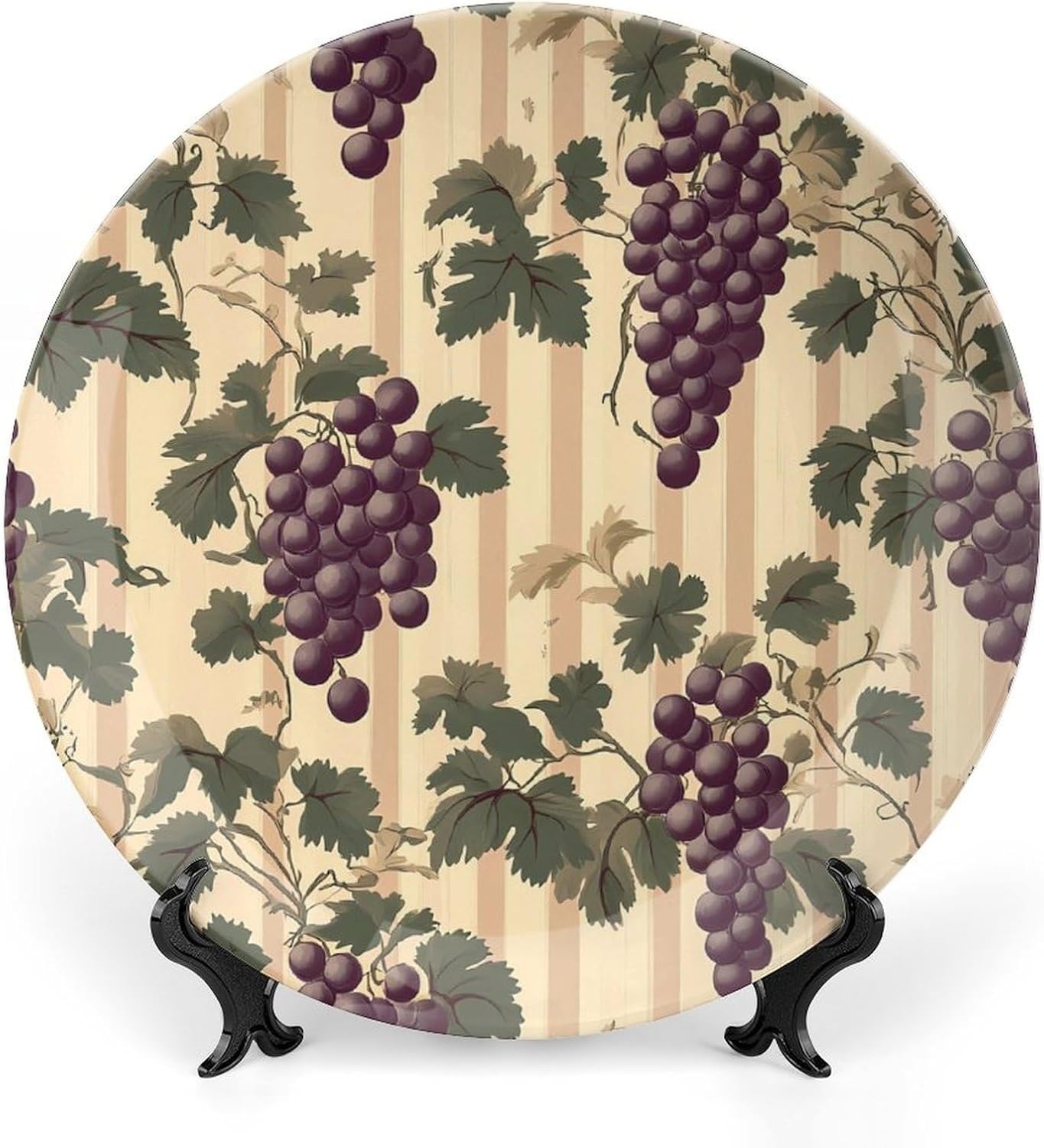 Vintage Red Grapes on Grapevine Decorative Plates for Display Ceramic Plate Tray with Stand Hanger Home Decor