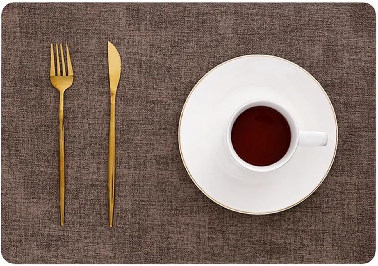 Decoration Gift Green Placemats Thick Faux Leather Non-Slip Square Table Mats Pad for Kitchen Coffee Dining Room(Fang-vin Coffee,30x45cm 6pcs)
