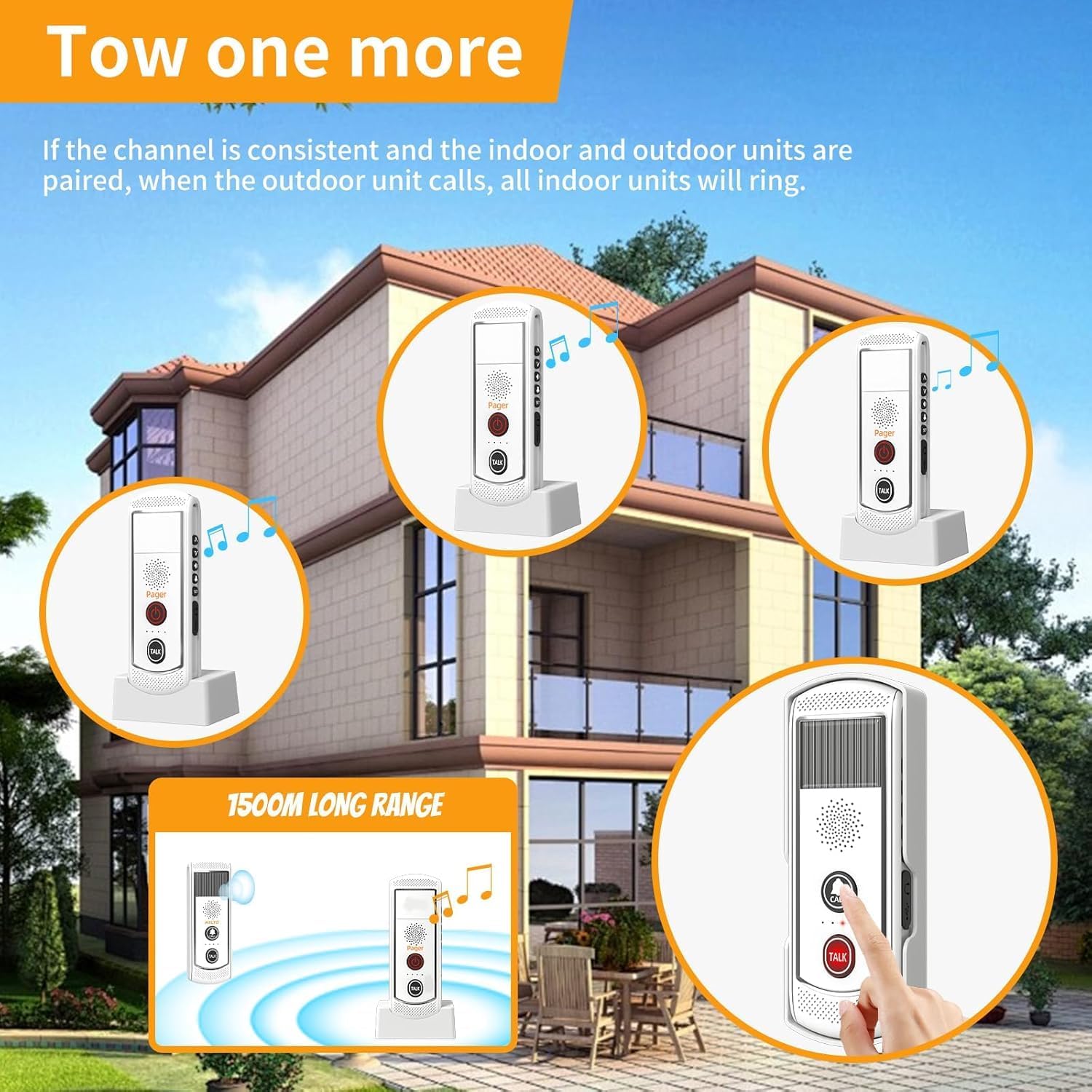 2 Way Intercom Doorbell, Long Range Doorbell Wireless 4900ft,3 Volume Levels,21 Chimes,Waterproof Indoor Outdoor Intercoms for Home Business Classroom,2 Pack White