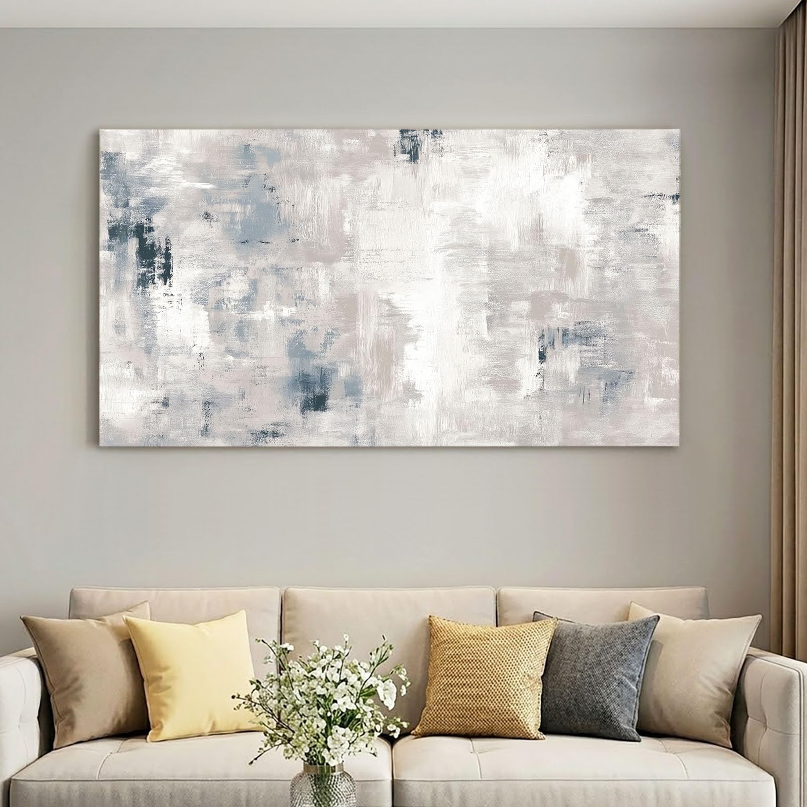 Obraz na płótnie, 140 x 70 cm, abstrakcyjny, nowoczesny, do sypialni, łazienki, szary gradient, pociągnięcia pędzlem - dekoracja ścienna do salonu