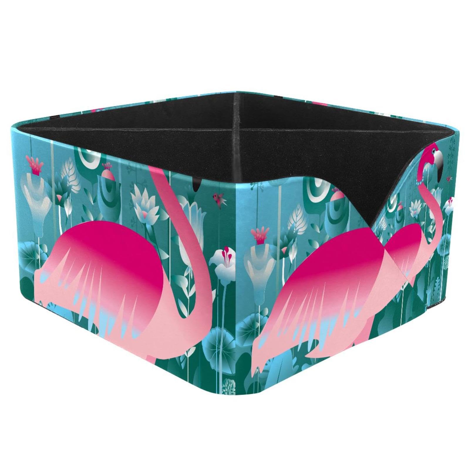 KengjuTesu Flamingo Bird Lotus Desktop Organizer Pen Holder, Rectangular Pencil Cup for Office, Study and Makeup Stations
