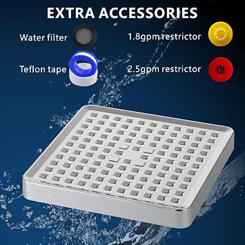 Voolan High Pressure Rain Shower Head - Luxury Modern Look - The Adjustable Replacement For Your Bathroom Showerhead - 6 Square High Flow Pressure Boosting Showers (Chrome)