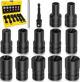 Topec 14PCS Lug Nut Removal Tool, 1/2" Drive Lug Nut Extractor Set, 10-25mm Stripped Lug Nut Remover Socket, Wheel Lock Removal Kit for Damaged, Rusted, Rounded Bolts, Tire Lug Nuts