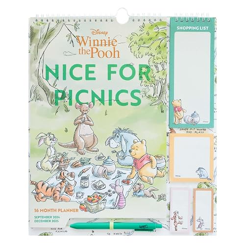 Grupo Erik Disney Winnie The Pooh Wall Planner 2025 | Monthly Planner 16 Months Sep 2024 - Dec 2025 | 11.8 x 13.4 inches - 30 x 34 cm | With Stickers/Pen/Shopping List | Winnie The Pooh Gifts