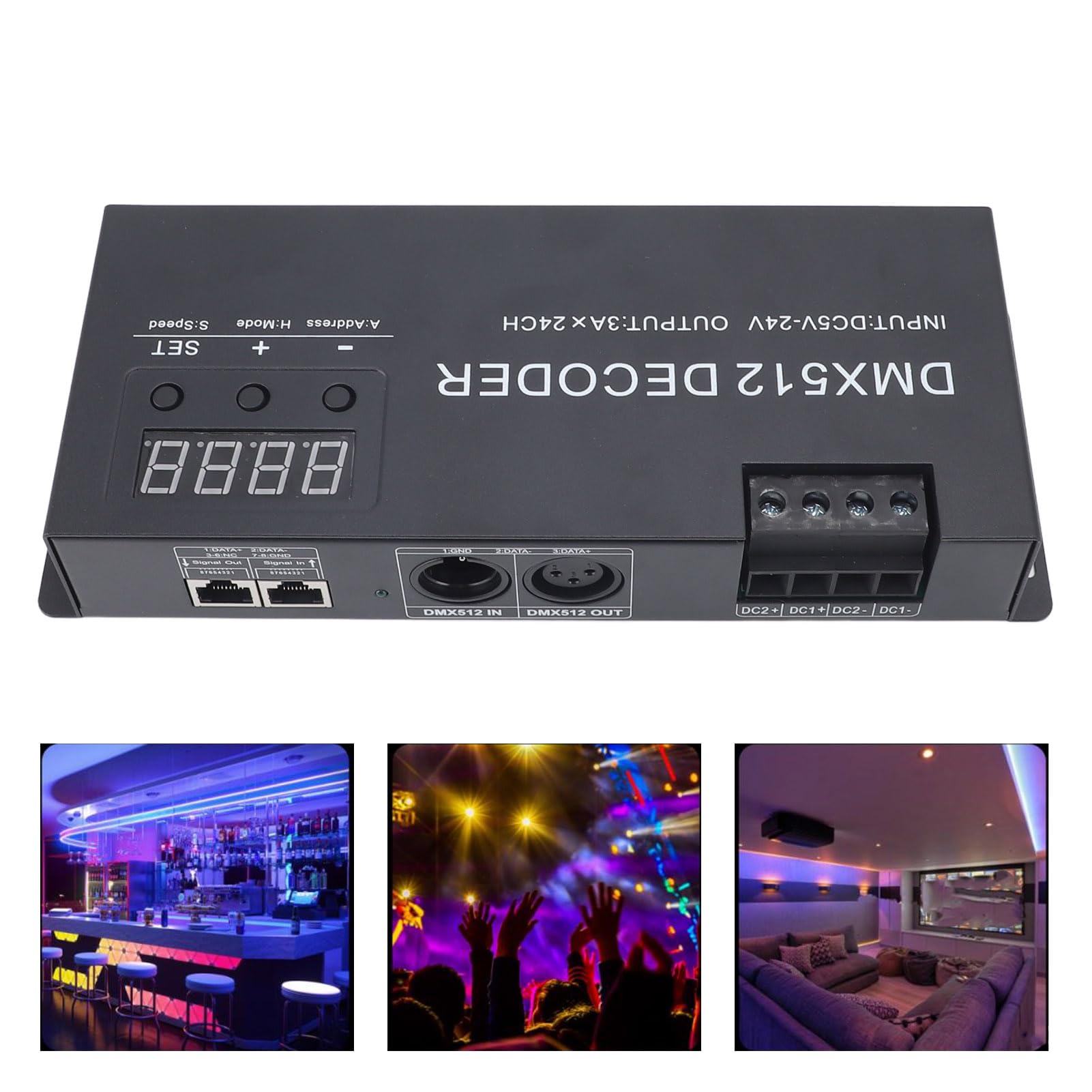 Dekoder DMX 24-kanałowy cyfrowy wyświetlacz LED kontroler do świateł RGB St z funkcją D