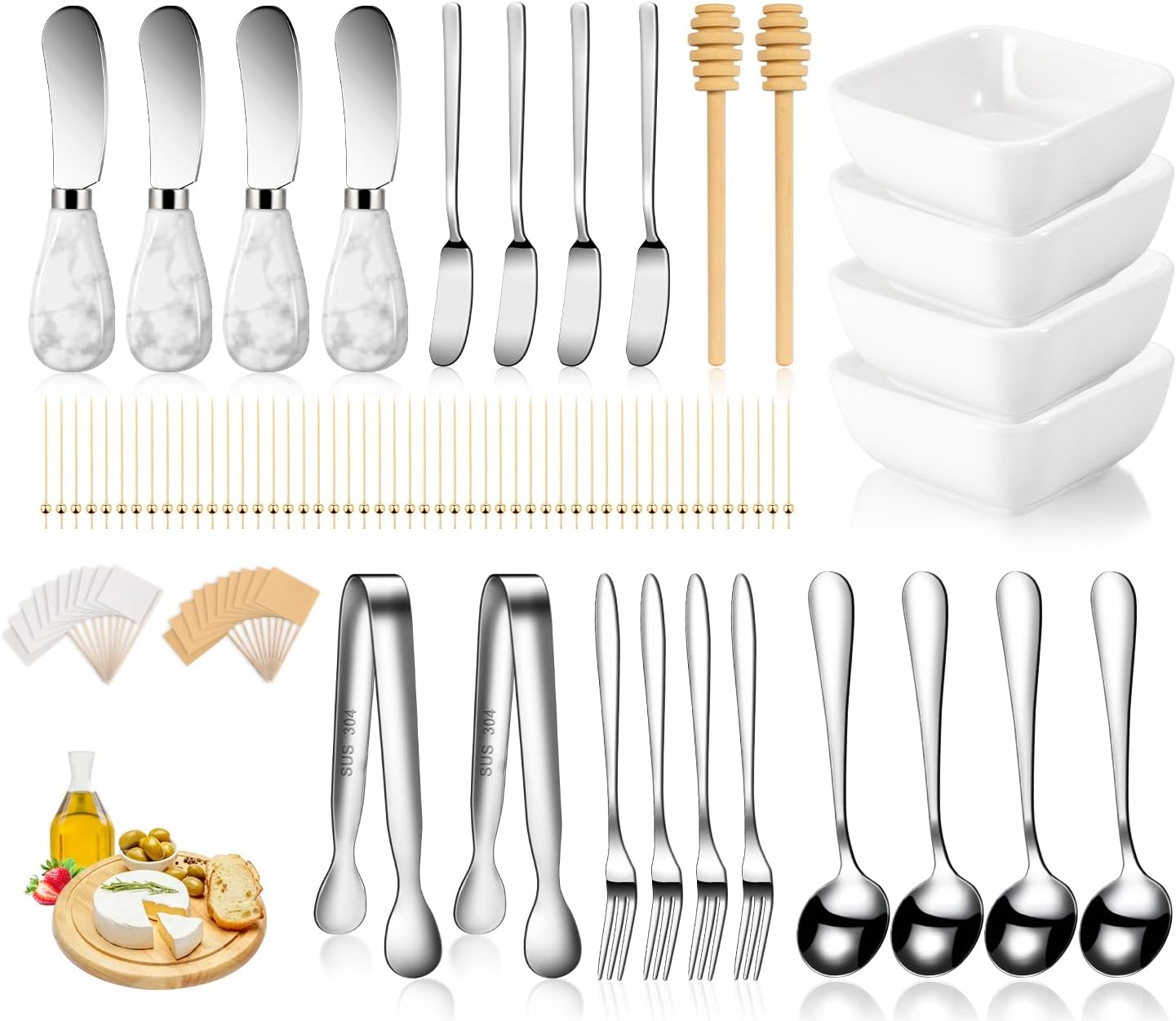 Charcuterie Board Accessories Kit with Ceramic Dip Bowls