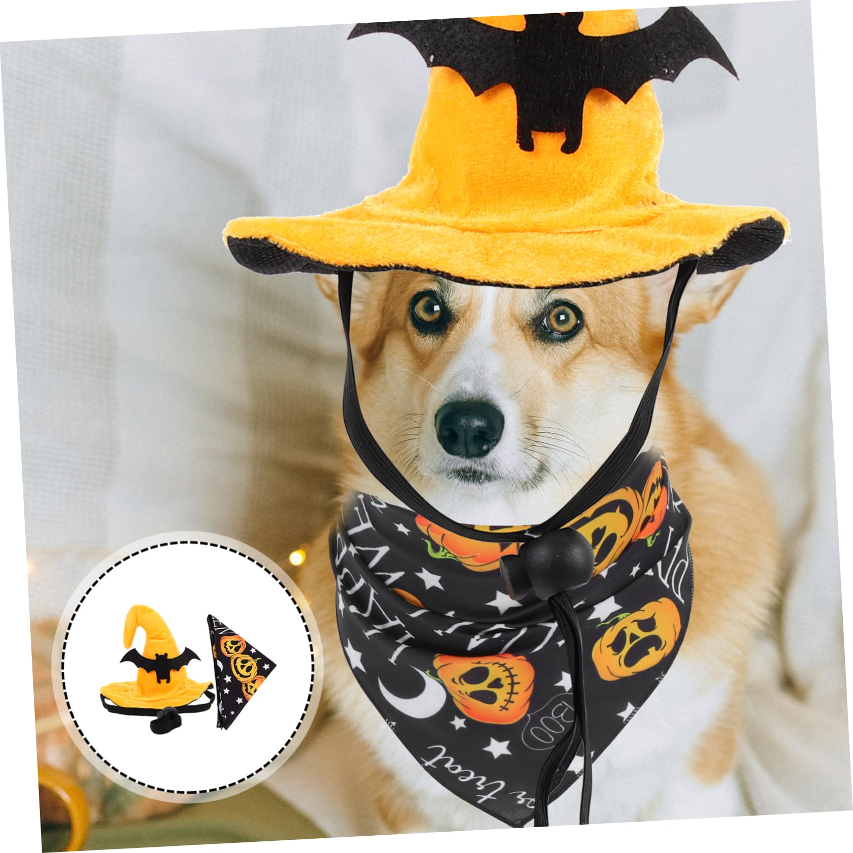 BESPORTBLE 5juegos Disfraz De Halloween para Mascotas Sombrero De Calabaza y Bandana Decorativa Conjunto para Gatos y Perros para Fiestas y Fotografía