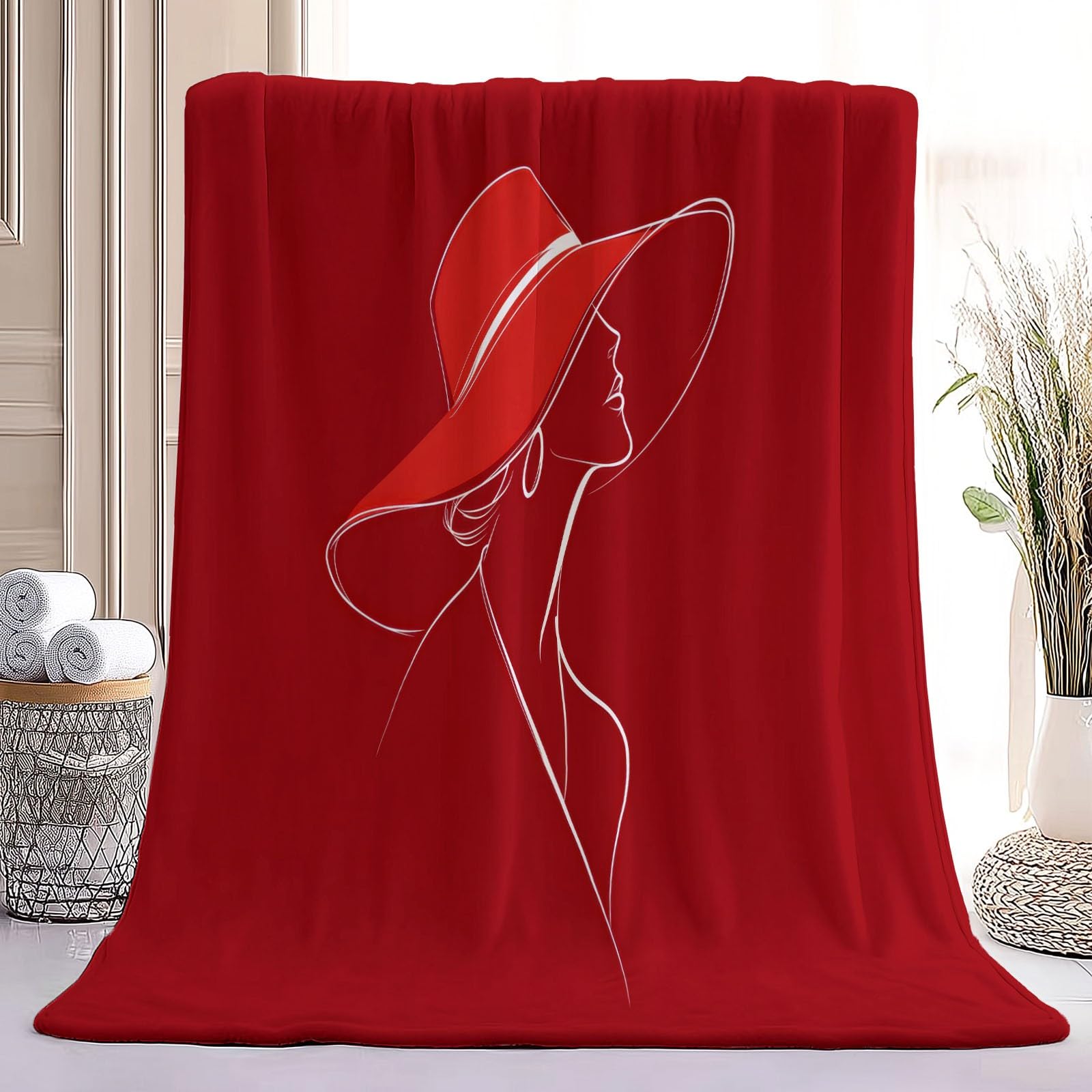 Couverture polaire femme rouge en flanelle 150x200 plaid canapé chaud