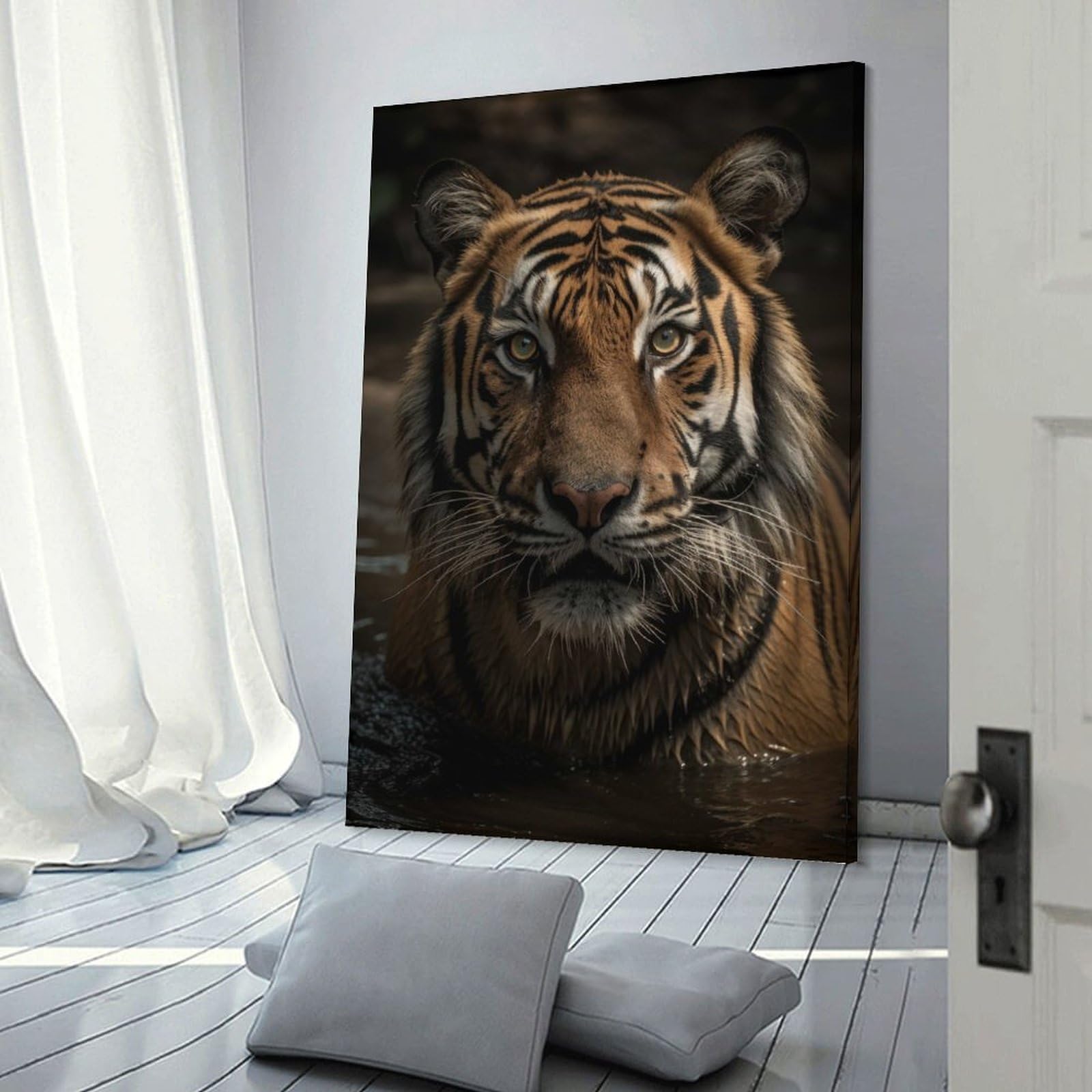Junmoney Tiger Wildlife Portrait Decorative Canvas Print, 20x30inch(50x75cm), for Hallway, Entryway Or Landing, Home Artwork for First Impressions