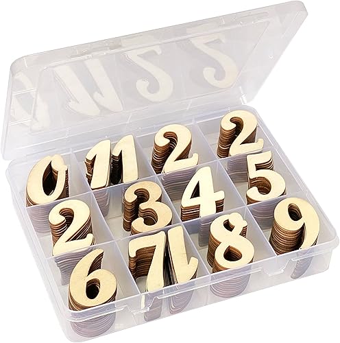 Números de madera de 2 pulgadas, 196 piezas, números de madera sin terminar del 0 al 9 para manualidades, con organizador de rejilla de clasificación