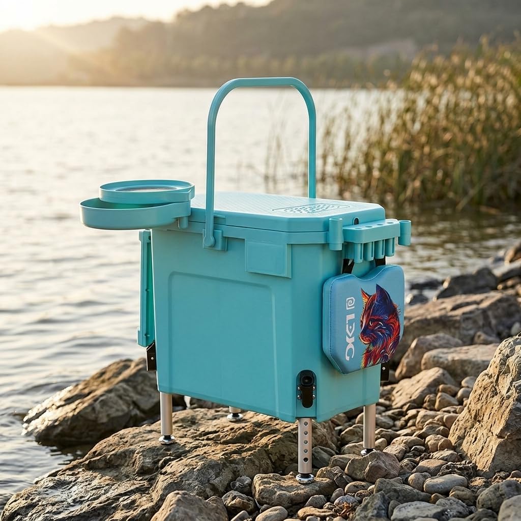 Homyl Panchetto Portatile per Pescatori, Accessori Pesca con Porta Canne e Piatto Magnetico, panchetto pesca