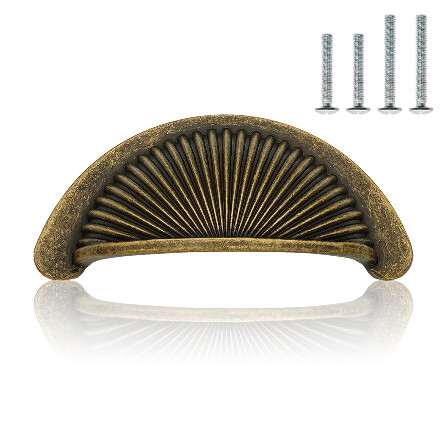 FURFITT 4 Pack Antique Brass Bin Cup Cabinet Pulls 2.5 Inch(64mm) Hole Center Zinc Alloy Vintage Handles Drawer Dresser Retro Kitchen Cupboard