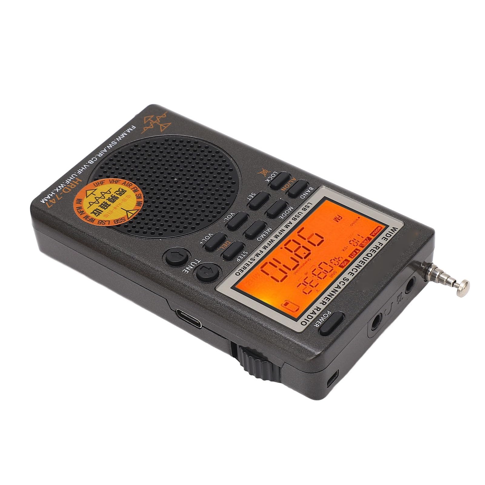 Receptor de Radio Banda Completa DSP Portátil - Compatible con FM, MW, SW, SSB, LSB, Air CB - Espacio de Memoria Amplio - 8Ω 1W Altavoz para Transmisión FM Global