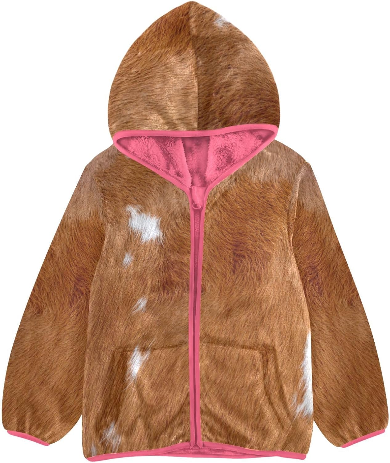 GuoChe Brown Cow Print Boys Sherpa Jacket