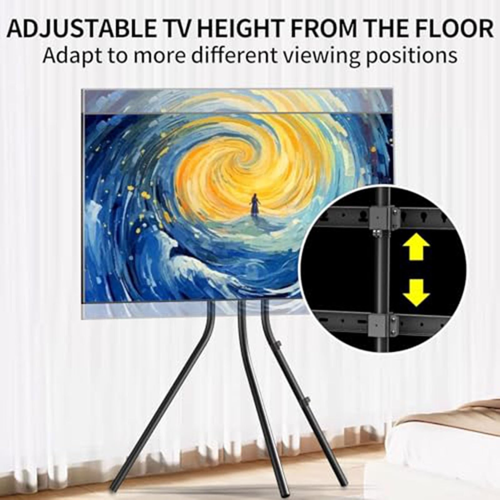 Support TV chevalet avec trépied - Support de Sol Universel pour téléviseurs à écran Plat de 42 à 86 Pouces, Support pour Tableaux réglable en Hauteur pour Salon/at,Black