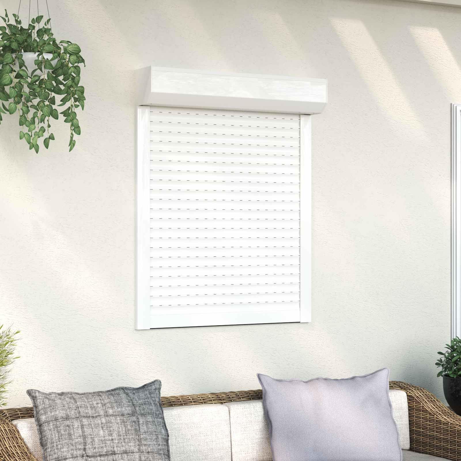 Volet roulant 70 x 100 cm blanc en aluminium et polyuréthane pour fenêtre, volet roulant manuel avec rail de guidage