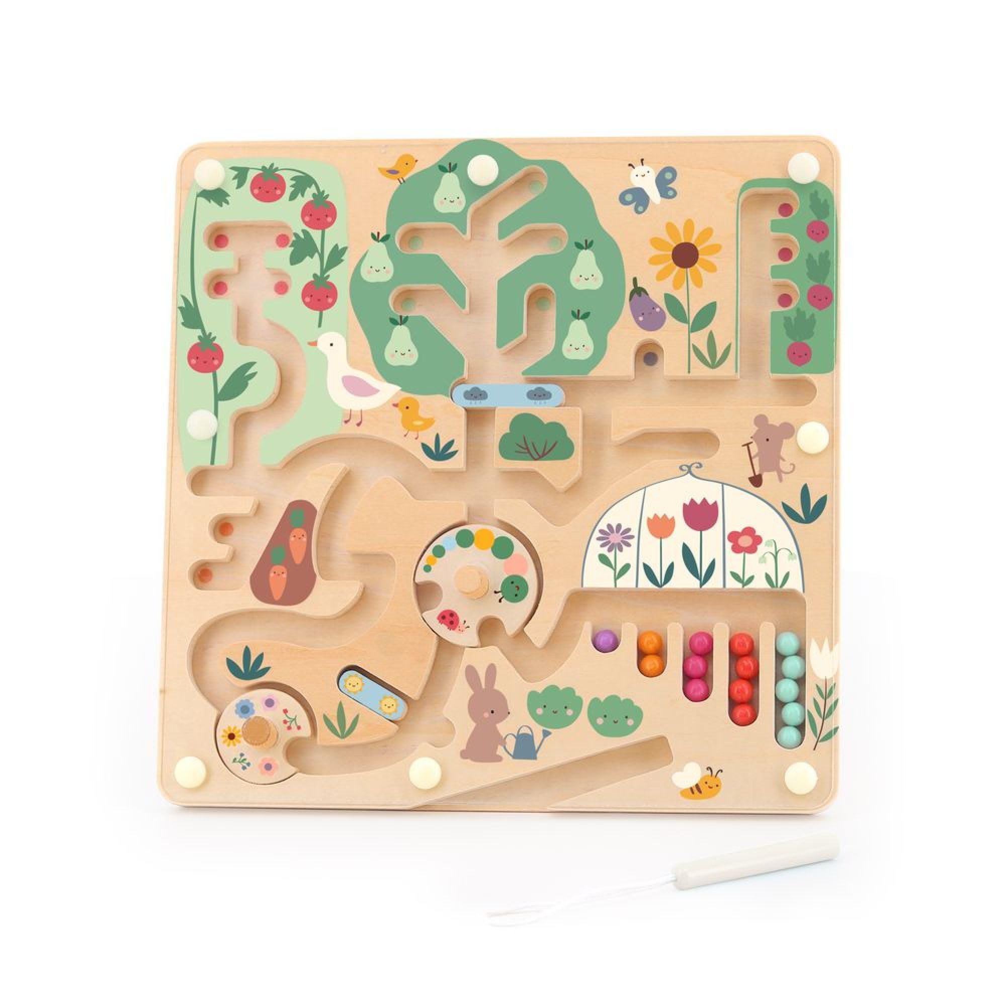 Vilac - Magnetic Maze in My Garden by Sarah Betz - Wooden Balls & Magnetic Stylus - Fine Motor & Botanical Skills - Montessori Inspiration - Educational Gift Idea from 2 Years - 7124