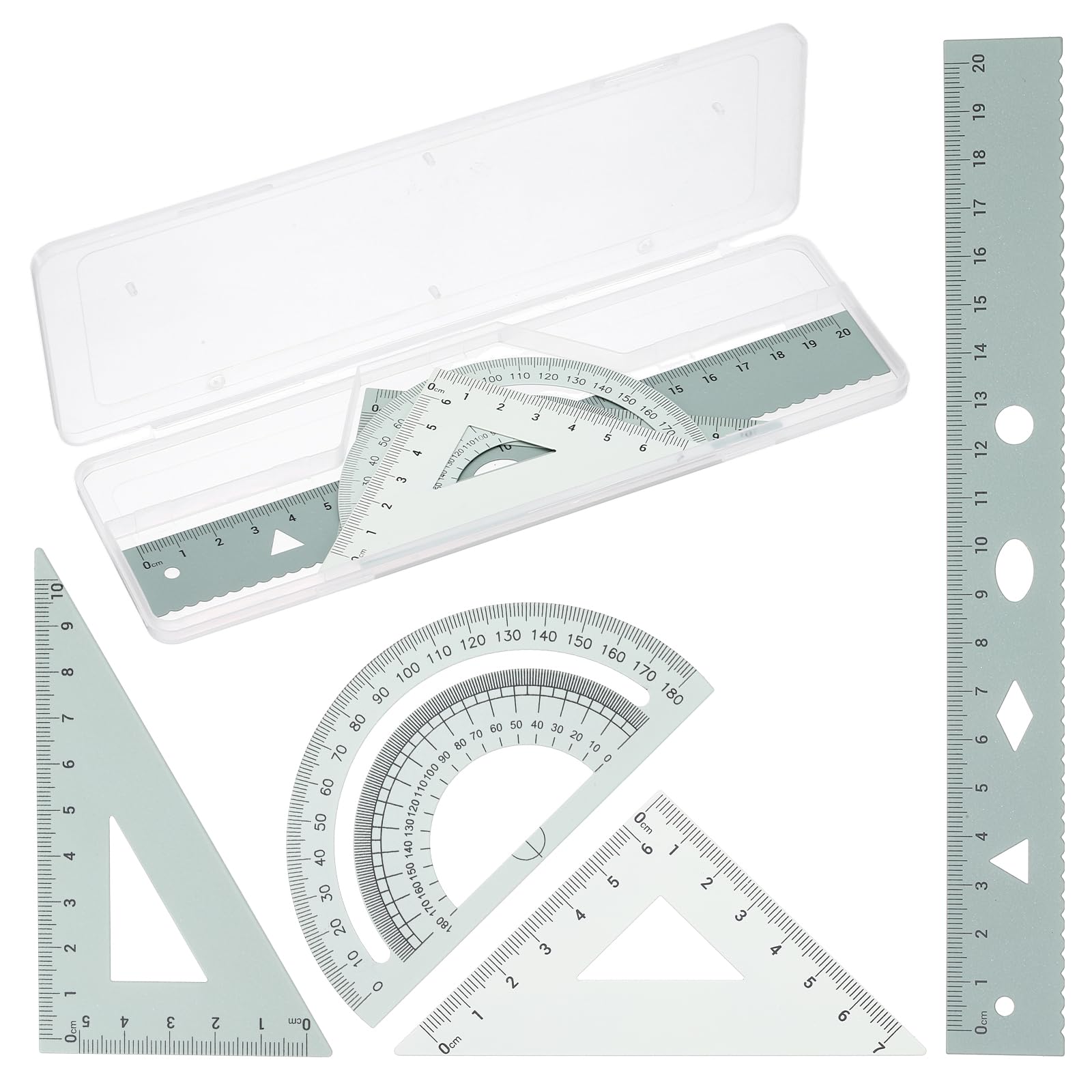 PATIKIL Geometry Set, 8 Inch Aluminum Ruler & 2 Triangles, Metal Protractor Ruler Math Drafting Measuring Tool for Home Office Math Drawing Engineering Art,Gradient Green