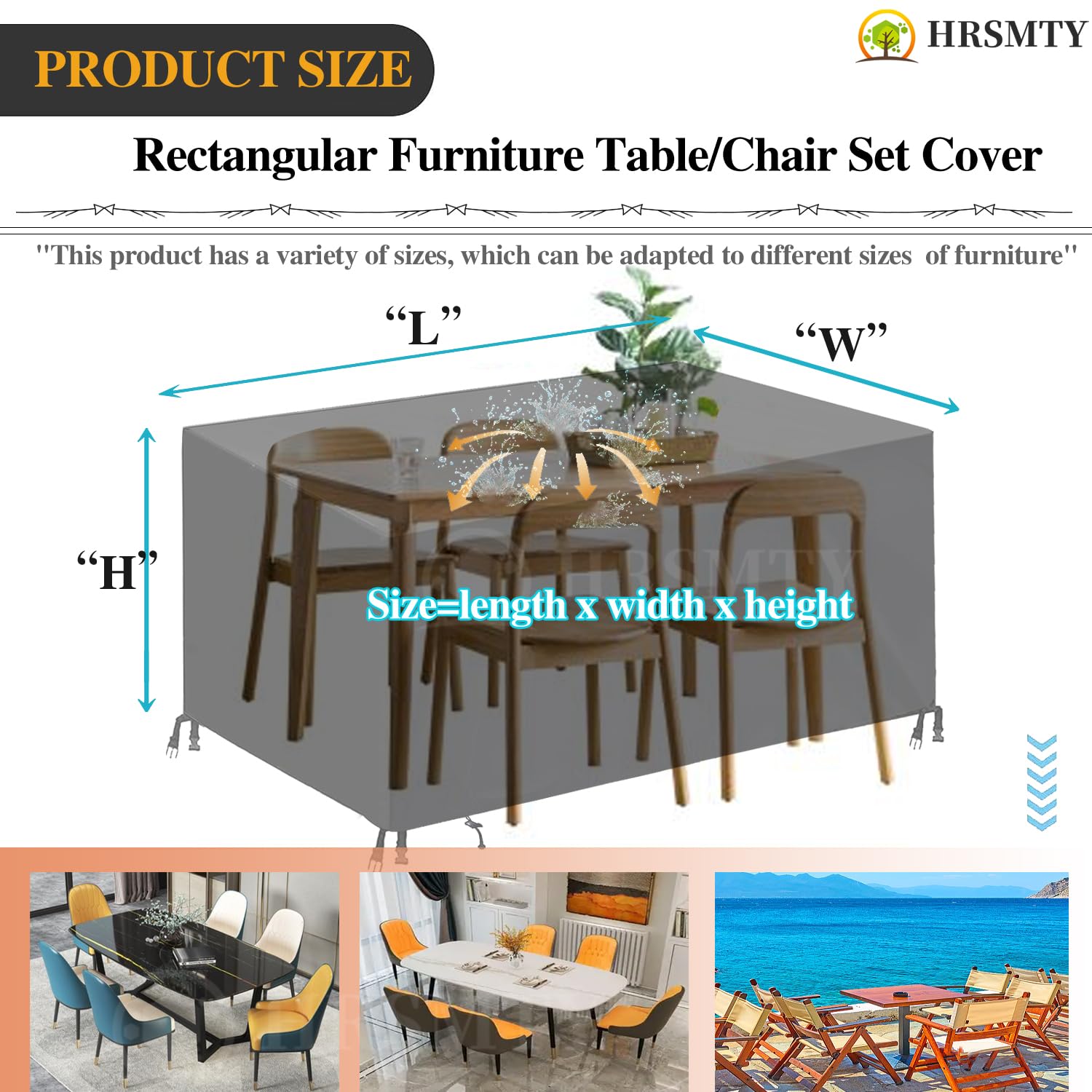 Copertura per Mobili da Giardino Rettangolare, 420D Oxford Coperture per Tavoli da Giardino Esterno, Copritavolo Tavolo Impermeabile Anti-UV, per Cortile Tavoli Sedie