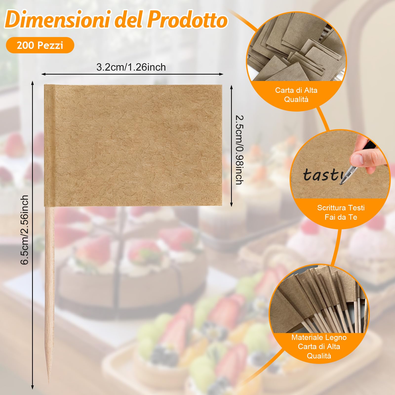 200 Bandierine in Carta Kraft Vuote per Stuzzicadenti, Etichette Decorativi Personalizzabili per Identificare Cocktail, Cupcake e Dessert con Stile, Ideale per Feste, Eventi e Buffet