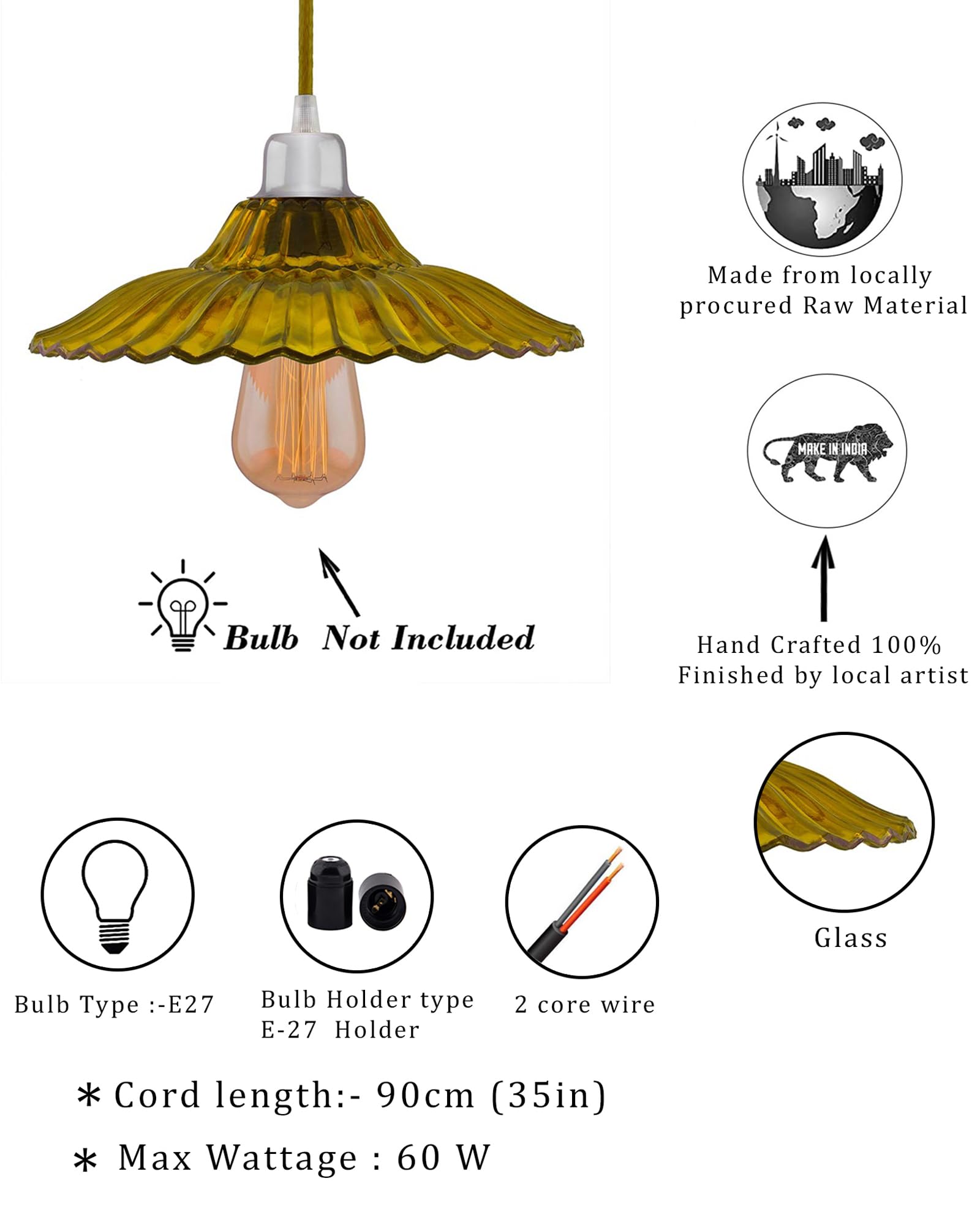 Vintage Yellow Pendant Light - Retro Industrial Chandelier -8