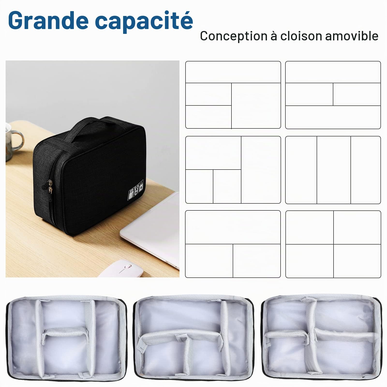 AiQInu Sac Câble Multifonctionnel Voyage Universel Électronique Cable Management pour Tablette Disque Dur Externe Chargeur Adaptateurs