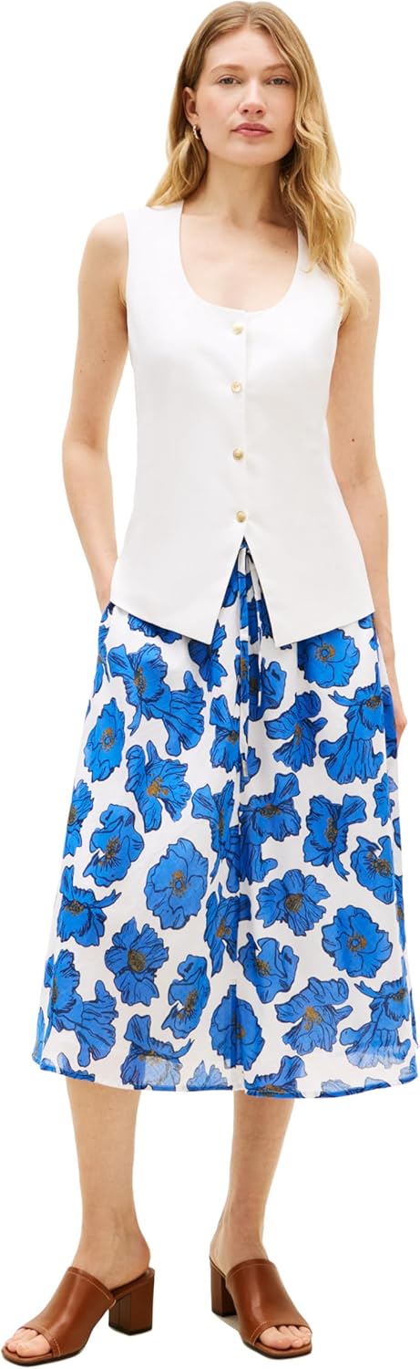 Tommy Hilfiger Women's Cotton Pull on Midi Skirt with Drawstring Waist and Pockets