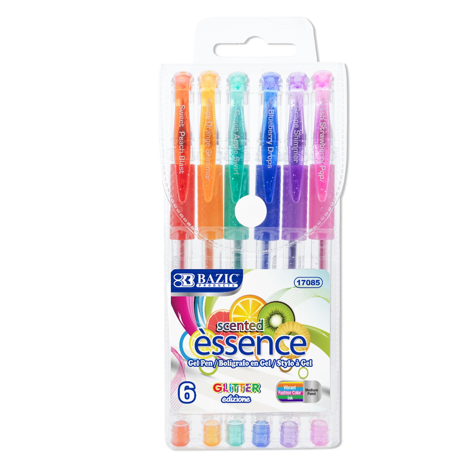 BAZIC Products Essence Scented Glitter Color Gel Pen, Comfort Grip Acid Free Smooth Writing for Drawing Coloring Greeting Card Art Gift (6/Pack), 1-Pack