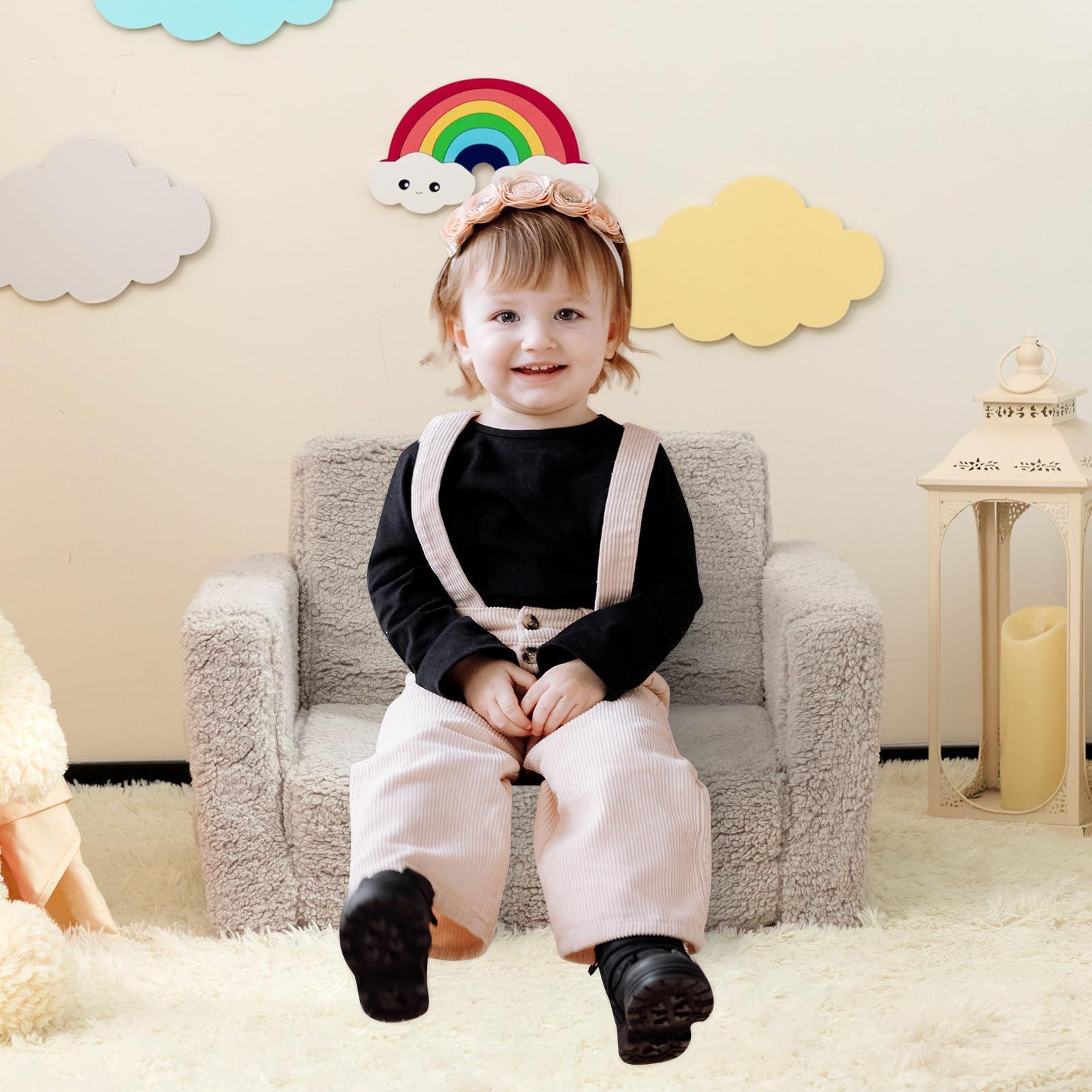 BEJOY Fauteuil Enfant Convertible en Canapé-lit 2-en-1 Sherpa Doux, Cadeau Parfait pour Anniversaire et Fête des Enfants, Gris Clair