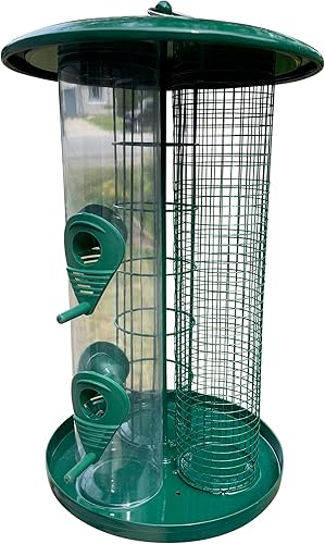 Garden Guru - Comedero para pájaros pequeños y silvestres para exteriores, acero recubierto de alta calidad y protector de semillas de metal, a