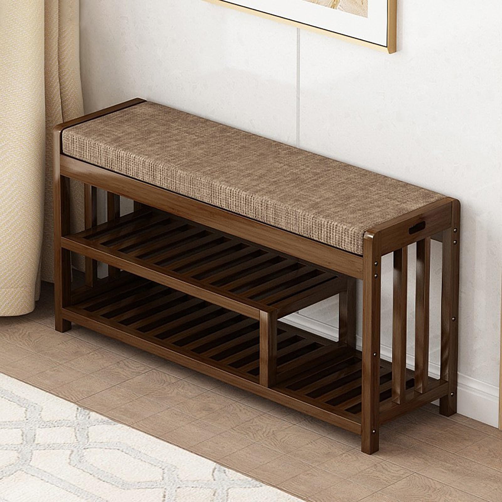Banc d'intérieur avec assise et meuble de rangement pour chaussures de salon et chambre