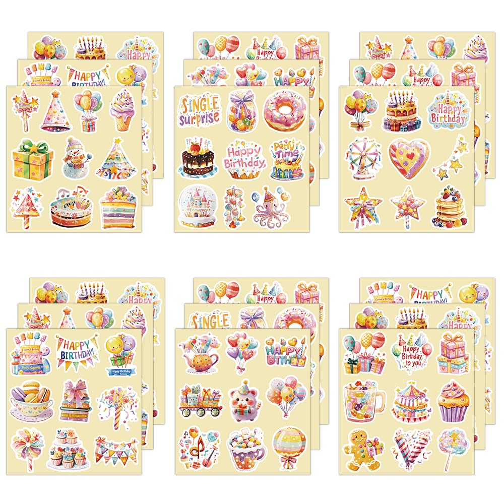 24 Sheets Happy Birthday Stickers, 440 PCS Birthday Stickers for Kids, Perfect for Party Decorations & Gifts Cards Envelope Scrapbook