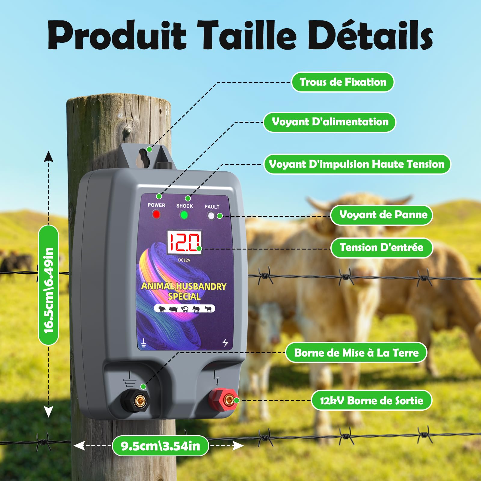 10KM Clôture Électrique pour Animaux, Électrificateur Clôture Électrique Haute Puissance, 12kV 2.0J ClôTure éLectrique pour protection Moutons Chevaux Jardin Pâturages Ferme (Gris)