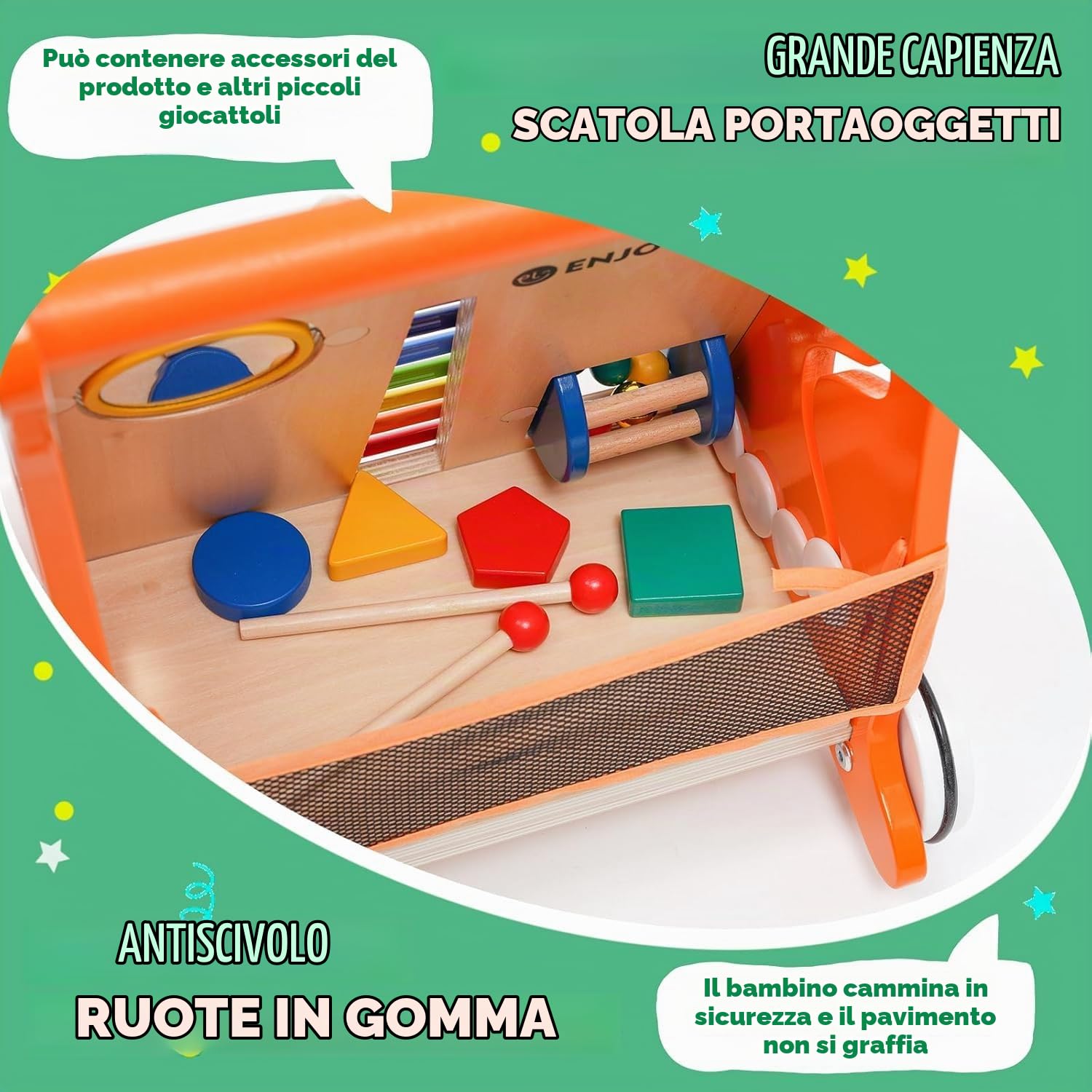 Carrellino Primi Passi,Girello Per Bambini 6-18 mesi - Giocattolo in legno Con Musica e gioco di forme,Giocattolo multifunzionale Montessori,Carrello primi passi legno,Regalo per bambini e bambine