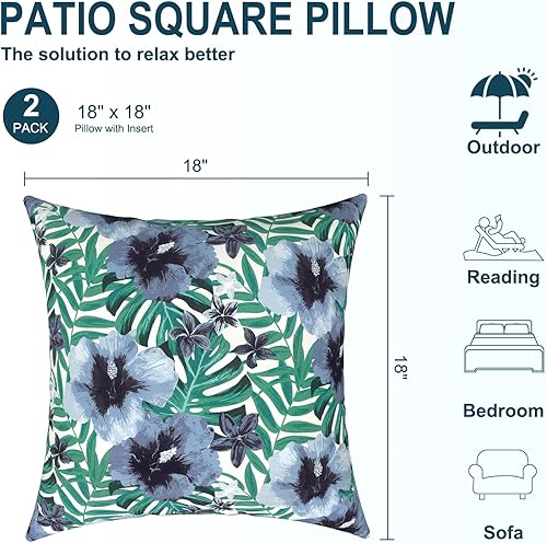 Miniatura 3 de DYTXIII Paquete de 2 almohadas impermeables para exteriores con rellenos, cojín decorativo cuadrado de 18 x 18 pulgadas para patio, hogar, sofá,