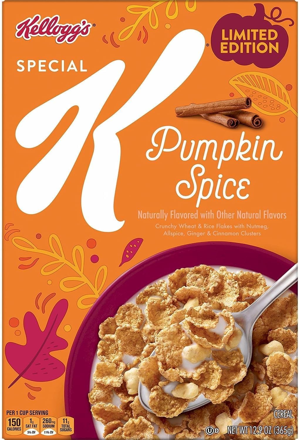 Special K Breakfast Cereal, 11 Vitamins and Minerals, Anytime Snacks, Pumpkin Spice, 12.9oz Box (1 Box)