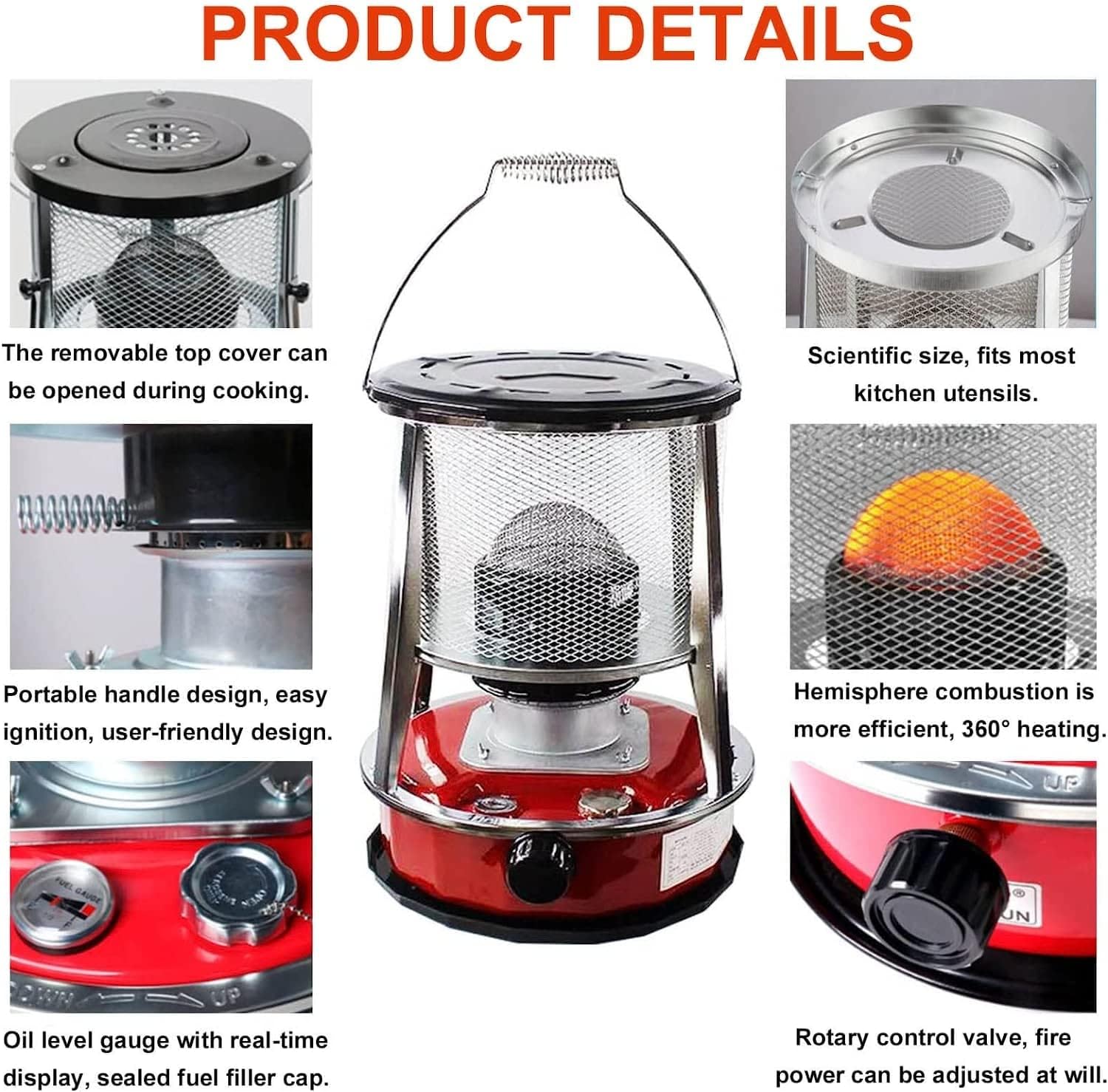 Kerosene Heater Portable Kerosene HeaterIndoor Use Portable Heater Cotton Core Good Burning Effect Kerosene Stove Heater with 5 Wicks Complete Accessories (Size : 2 Wicks) ()