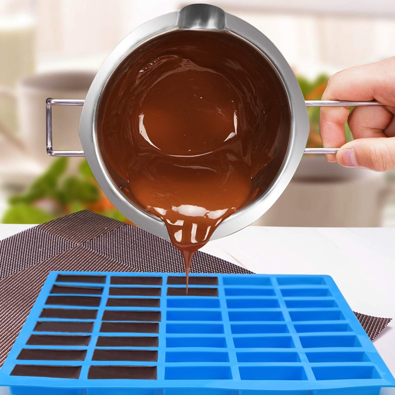 Mity rain 40 Cavities Rectangle Silicone Mold - Caramel Candy Trays Molds for Chocolate Truffles, Ganache, Jelly, Praline, Ice Cube Tray, Gummy(blue)