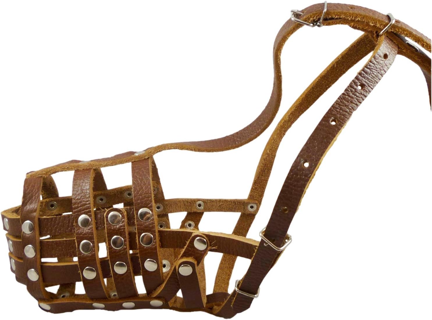 Secure Leather Mesh Basket Dog Muzzle #12 Brown - Doberman, Collie (Circumference 11.5", Snout Length 5")