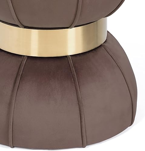 Miniatura 8 de Joveco Juego de 2 otomanas redondas de terciopelo para almacenamiento, reposapiés tapizado, mesa auxiliar con banda tejida para sala de estar y
