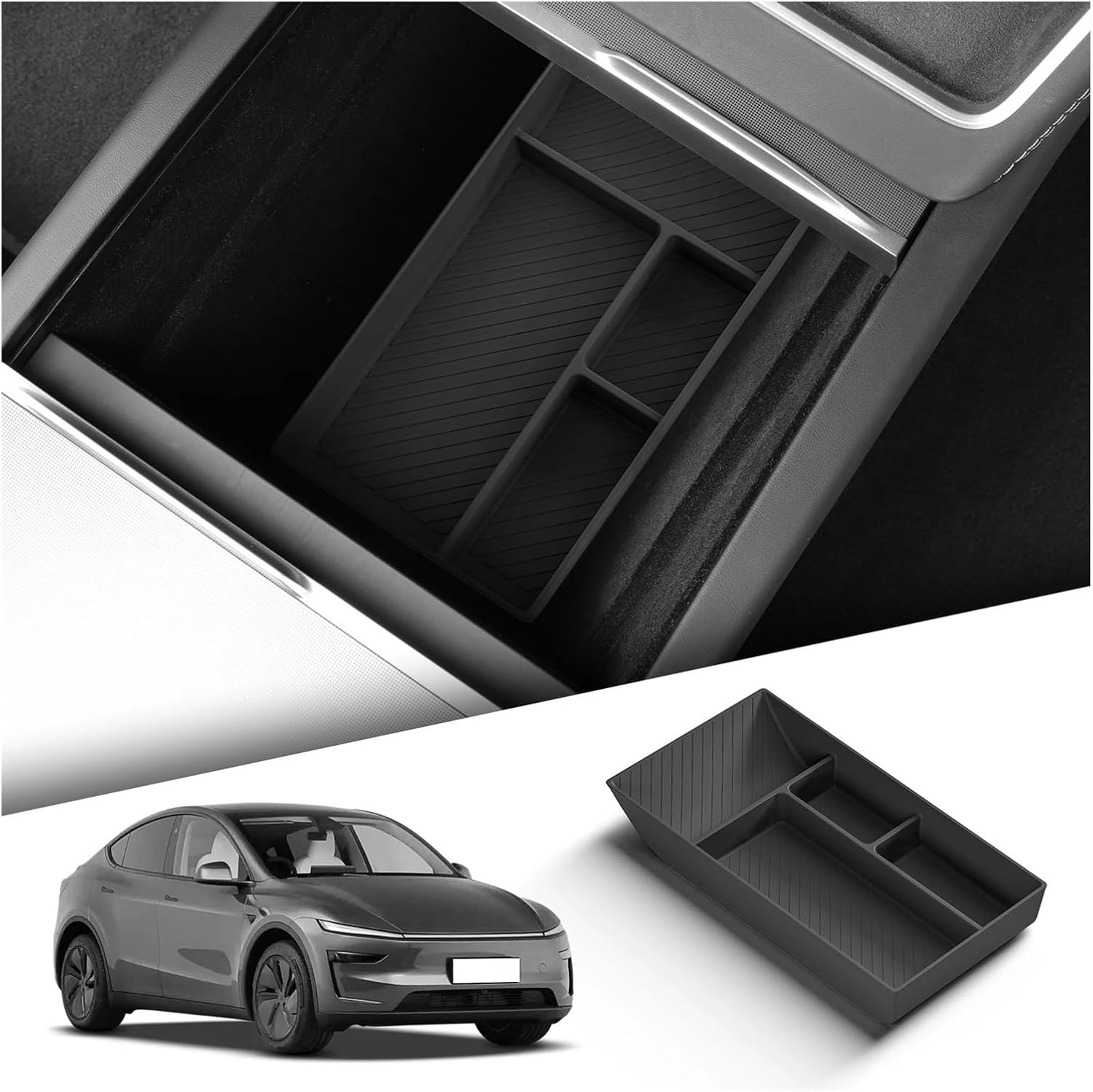 Car Tray Organizer Accessories Tidying Black Compatible with Tesla Model Y Launch 2025 Juniper Center Console Lower Storage Box(Grey)