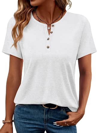Women's Henley Short Sleeve Tops Button Casual Summer T-Shirts