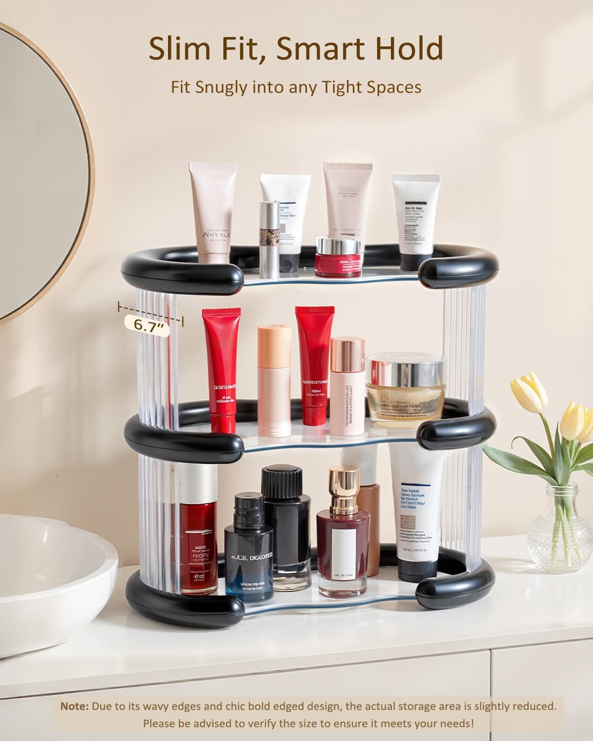 Bathroom Counter Organizer, Perfume Skincare Organizers and Storage Countertop, Makeup Shelf for Vanity Dresser, Tiered Counter Top Skin Care Holder, 3 Tier, Black image 2