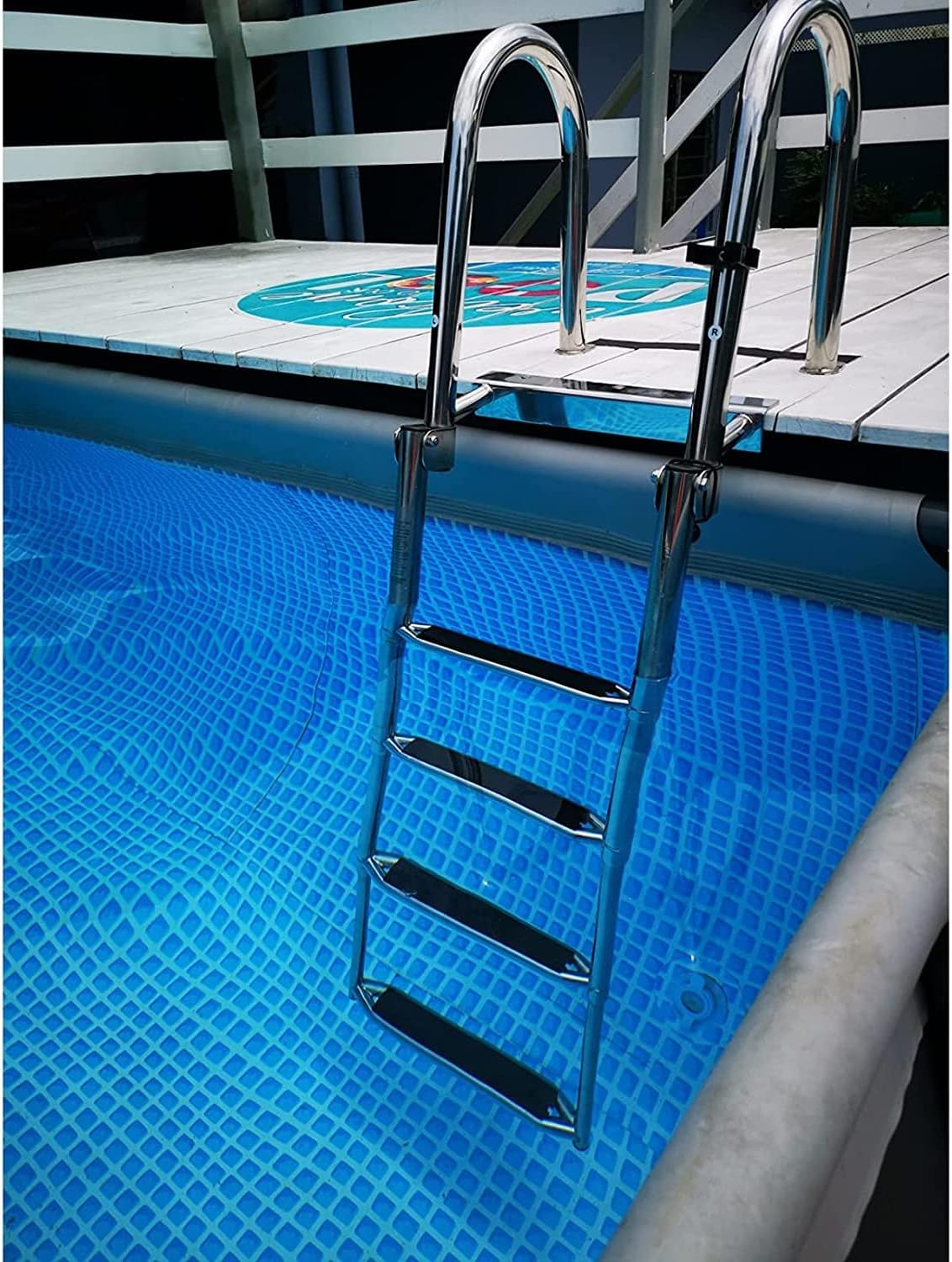 OKUOKA Telescopic 4 Step Ladder for Pool/Boat, Pontoon Marine Folding Telescoping Swim Rear Entry Inboard Ladders with Handles & Wide Pedal, Loads 150kg Interesting Life
