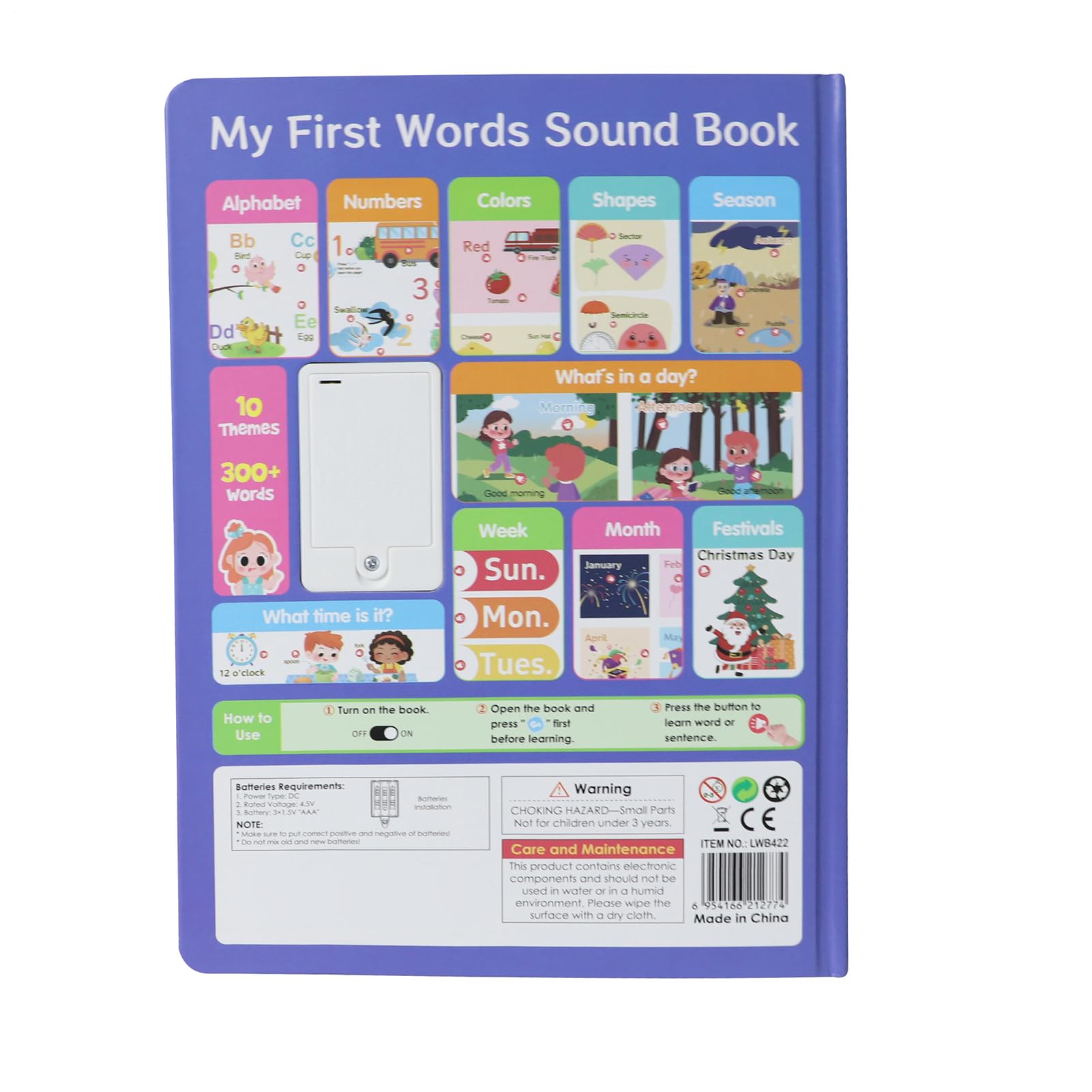 First English Words Book Sound, Educational Interactive Talking Learning Device, Engaging Vocabulary Builder, Fun Durable Design, Ideal for Children Girls Boys Kids, Multicolor